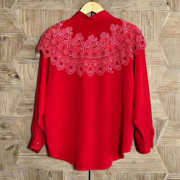 Judy Fashions Women Red Long Sleeve Blouse Size M/L Western Vintage Retro - Picture 5 of 7